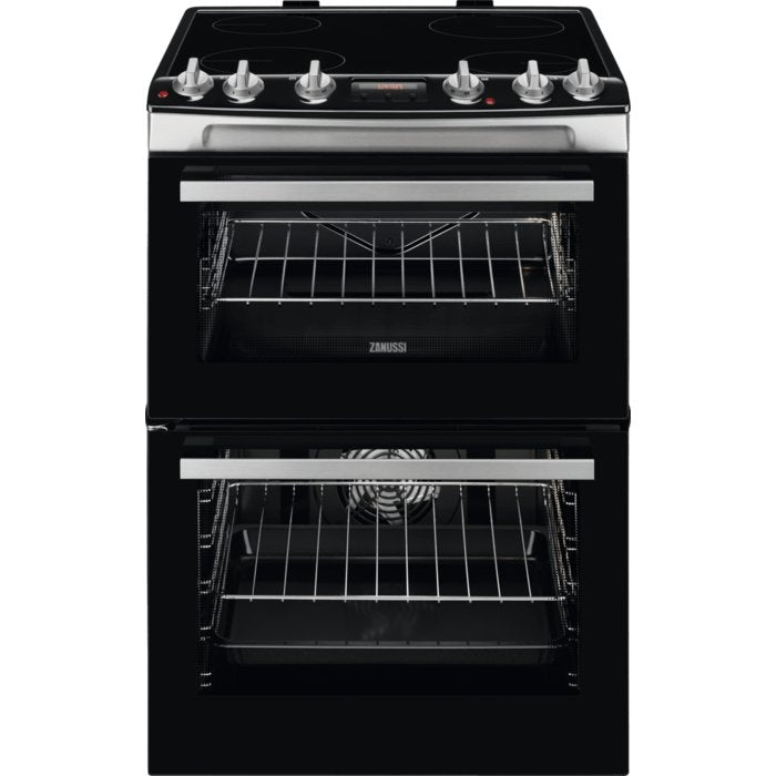 Zanussi ZCV66078XA 60cm Electric Double Oven with Ceramic Hob Stainless Steel - Atlantic Electrics - 39478565044447