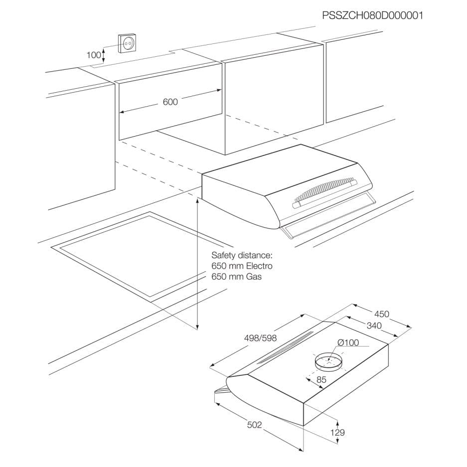 Zanussi ZHT611X Conventional Hood - Stainless Steel | Atlantic Electrics
