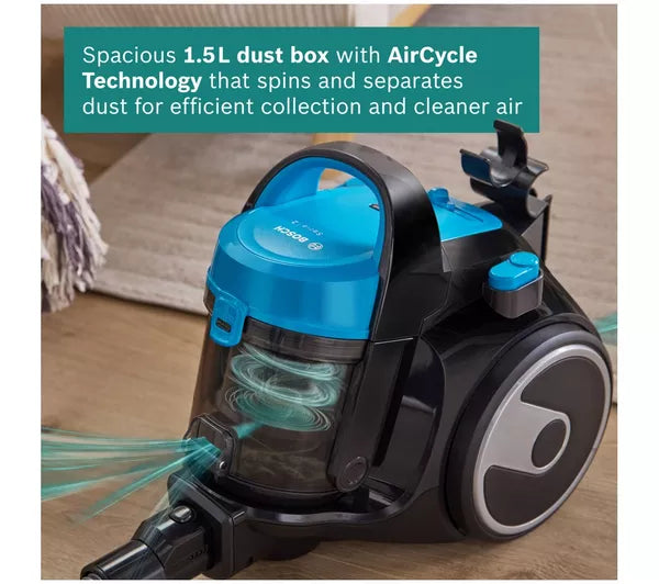 Bosch BGS05BU2GB Series 3 700W Bagless Cylinder Vacuum Cleaner, Turquoise