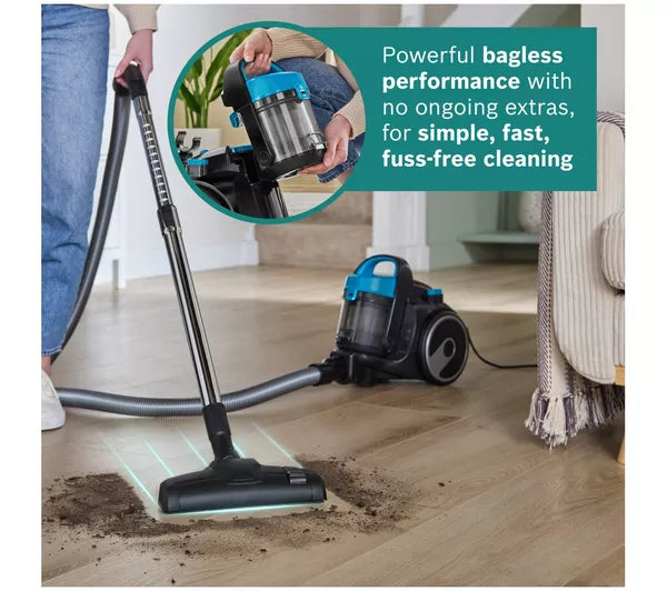 Bosch BGS05BU2GB Series 3 700W Bagless Cylinder Vacuum Cleaner, Turquoise