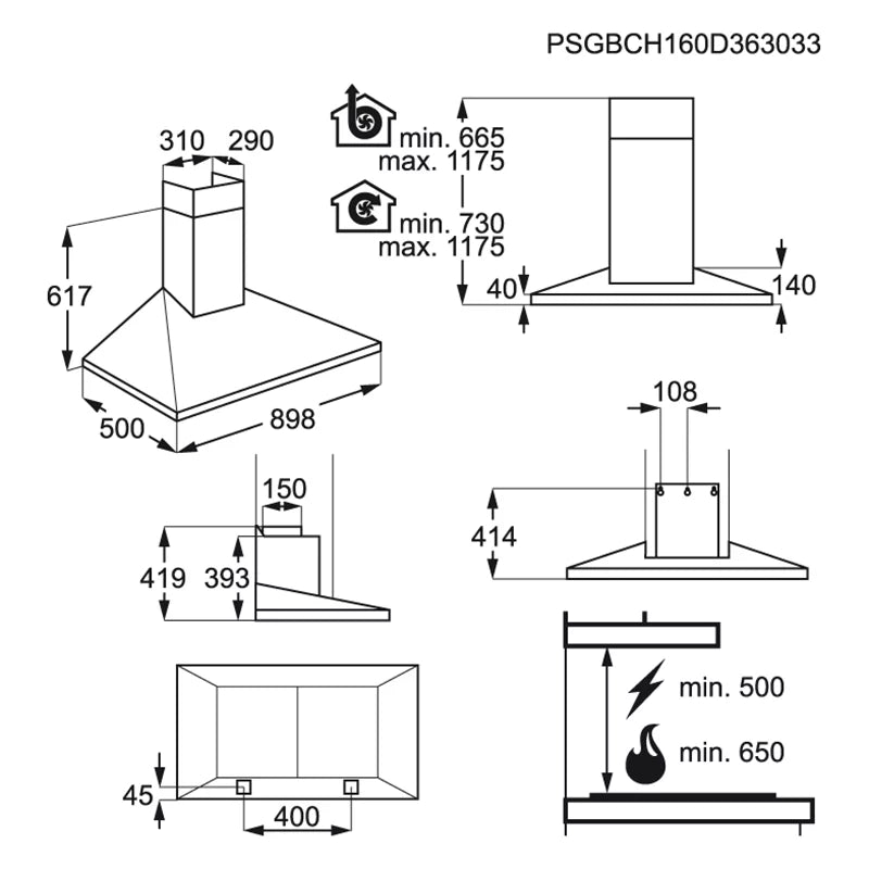 AEG DKB5960HM Chimney Hood - Stainless Steel | Atlantic Electrics