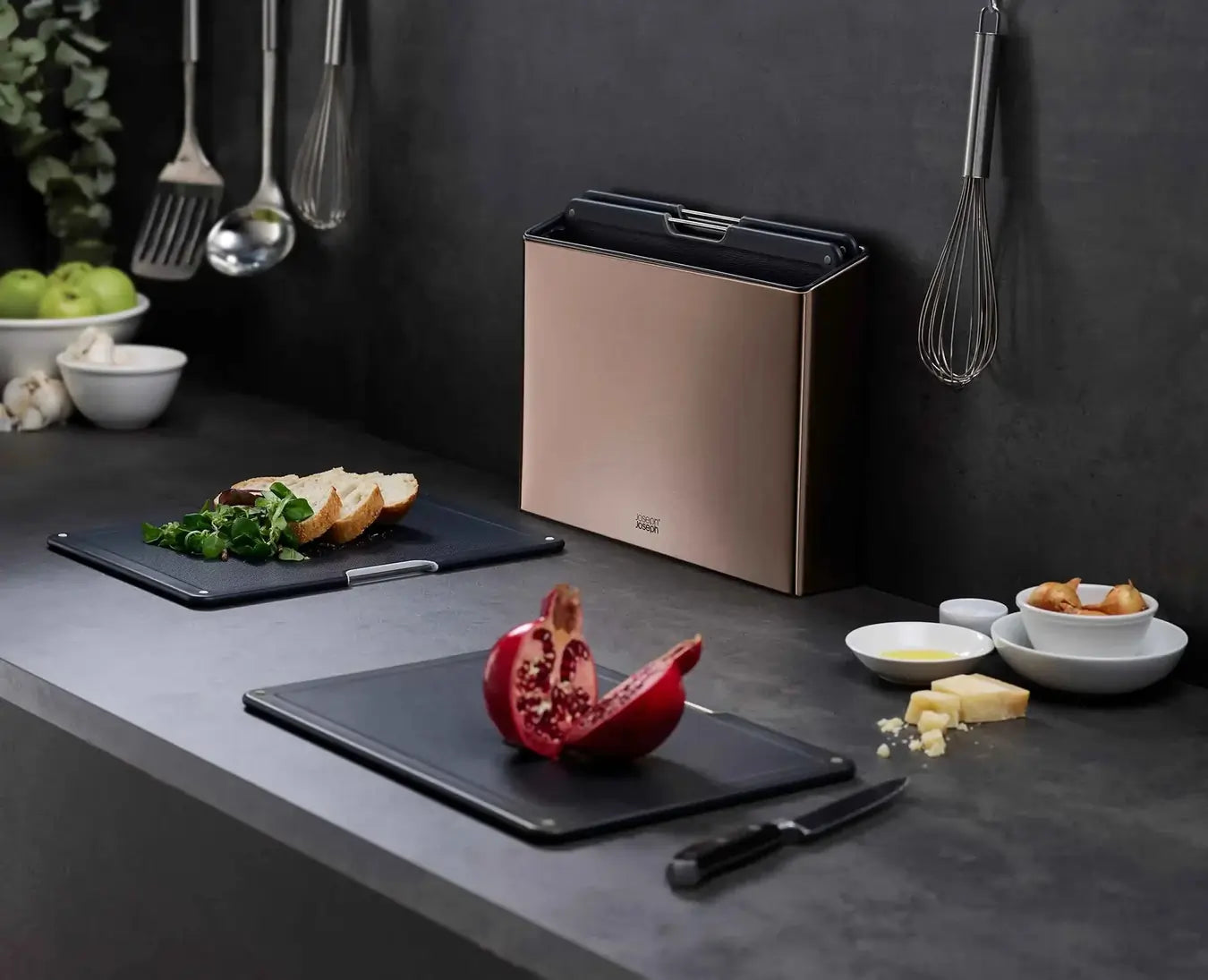 Joseph Joseph 60172 Folio Steel 4-Piece Chopping Board Set With Rose Gold Stainless-Steel Case