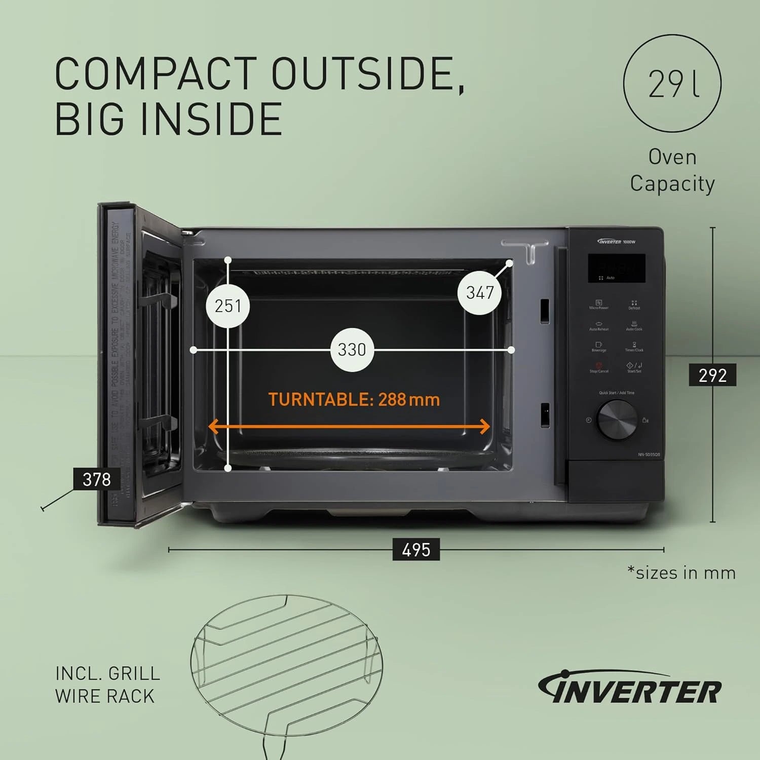 Panasonic NNSD35QBBPQ 1000W 29 Litre Inverter MIcrowave Oven, Black