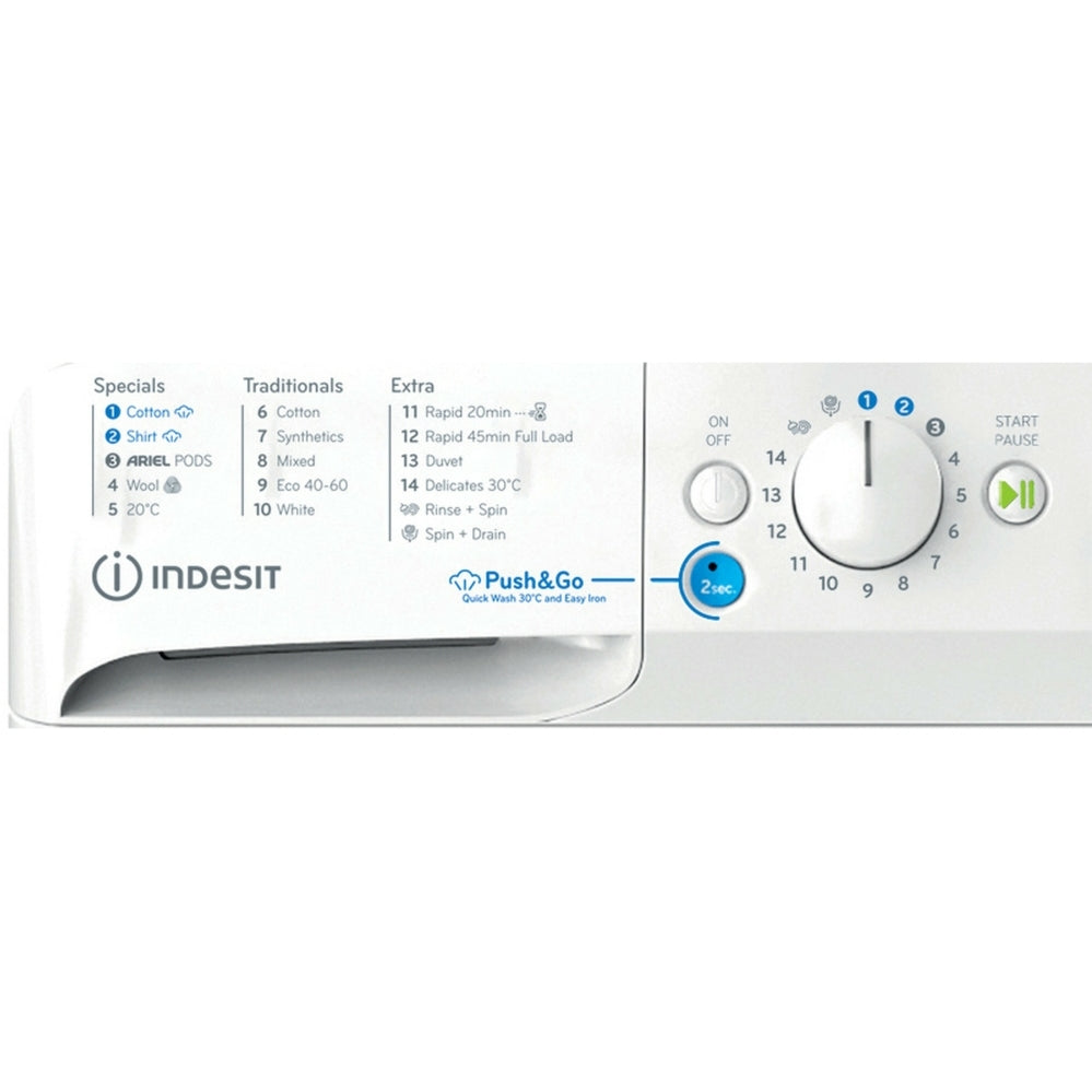 Indesit BWE91496XWV Washing Machine, 9kg, 1400 Spin, White, A Rated - 43641196970207 