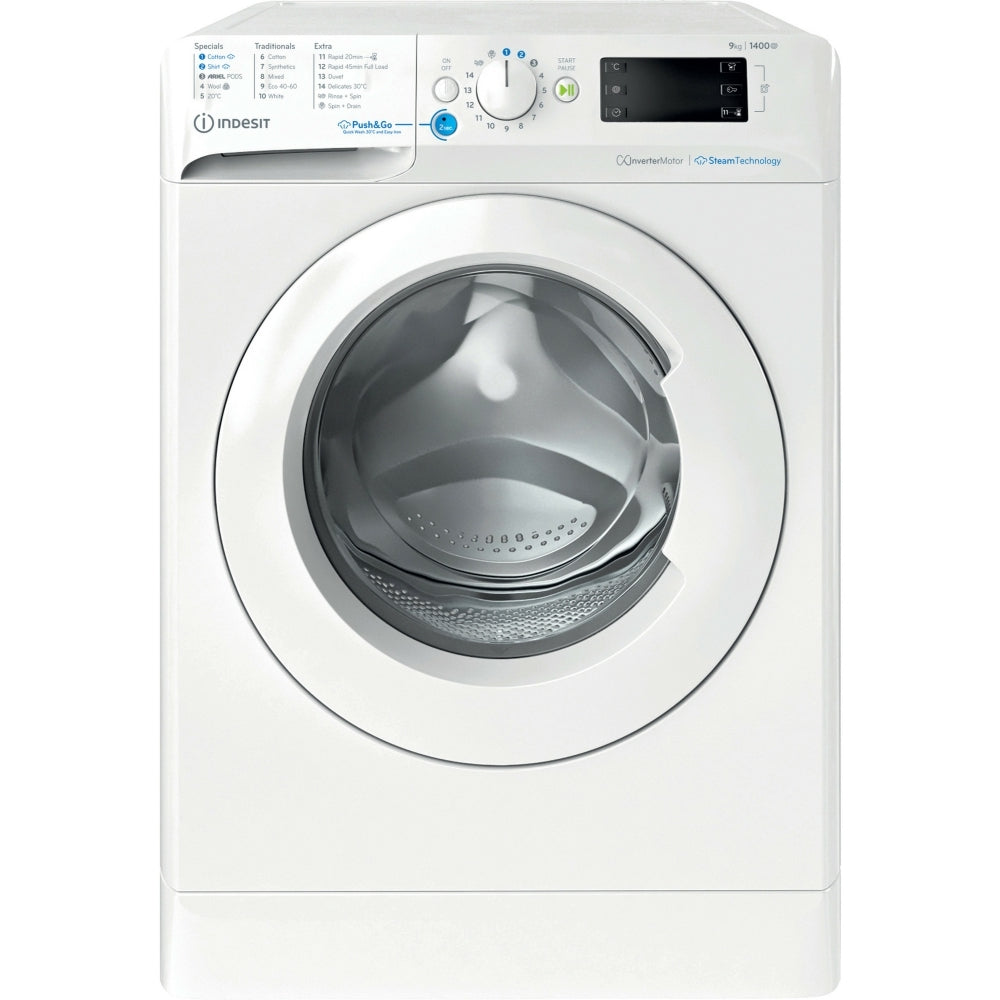 Indesit BWE91496XWV Washing Machine, 9kg, 1400 Spin, White, A Rated - 43641197002975 