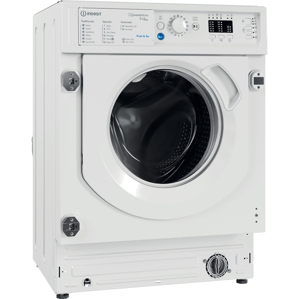 Indesit BIWDIL75148UK Integrated Washer Dryer, 7kg/5kg, 1400 Spin, White, E Rated - 43020129501407 