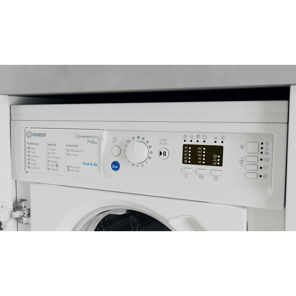 Indesit BIWDIL75148UK Integrated Washer Dryer, 7kg/5kg, 1400 Spin, White, E Rated - 43020129632479 