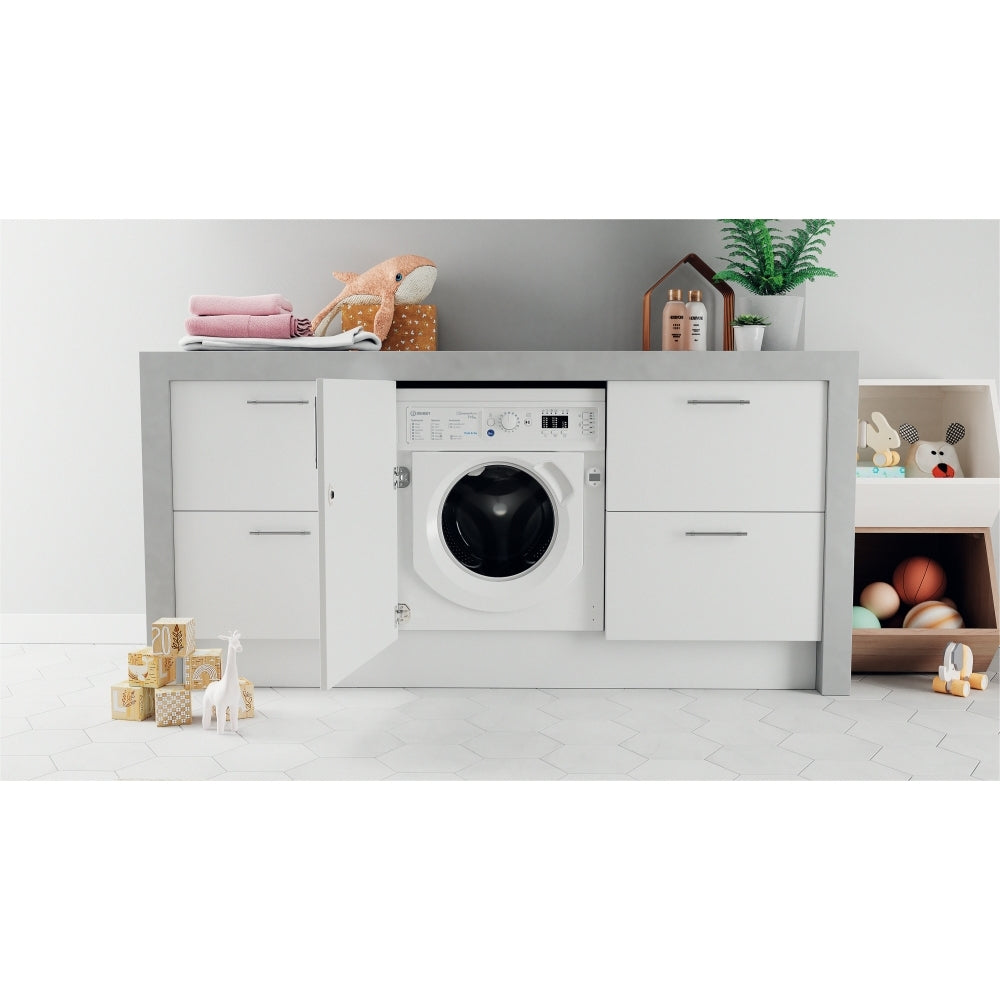 Indesit BIWDIL75148UK Integrated Washer Dryer, 7kg/5kg, 1400 Spin, White, E Rated - 43020129370335 