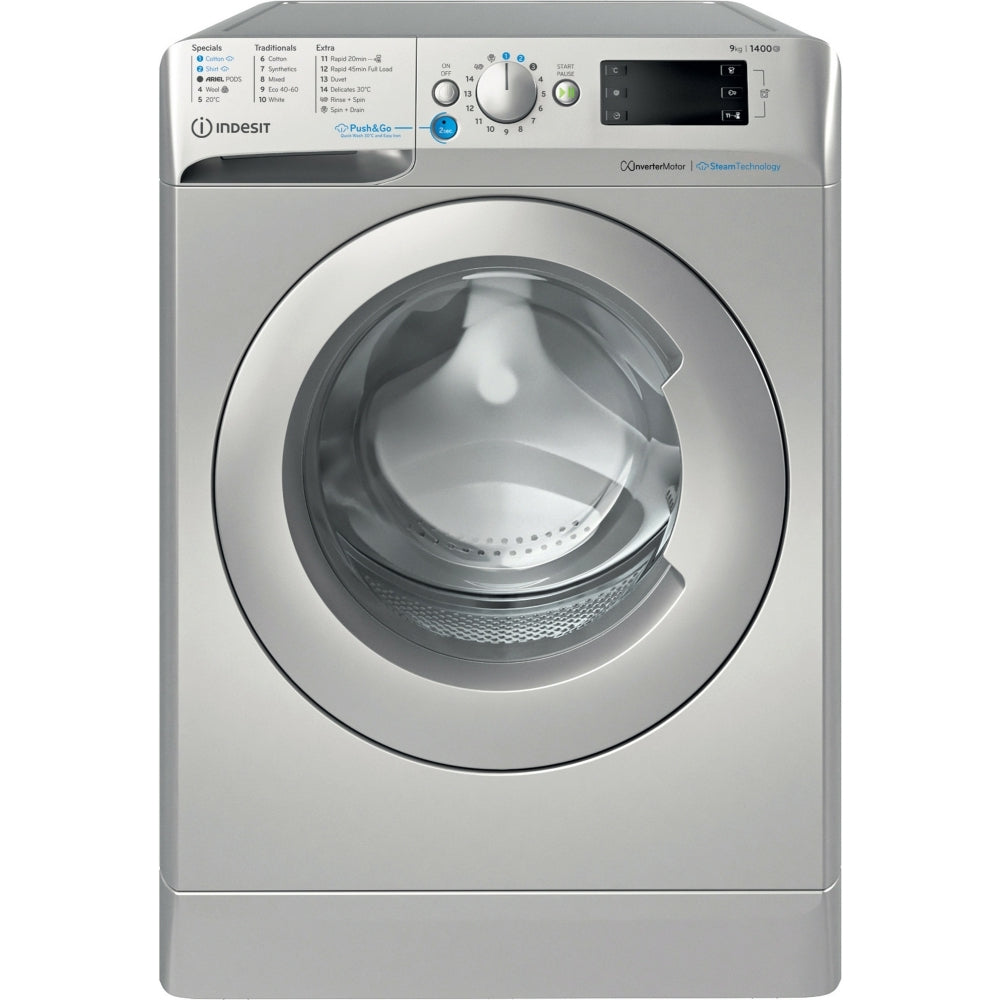 Indesit BWE91496XSV Washing Machine, 9kg, 1400 Spin, Silver, A Rated - 43641196609759 