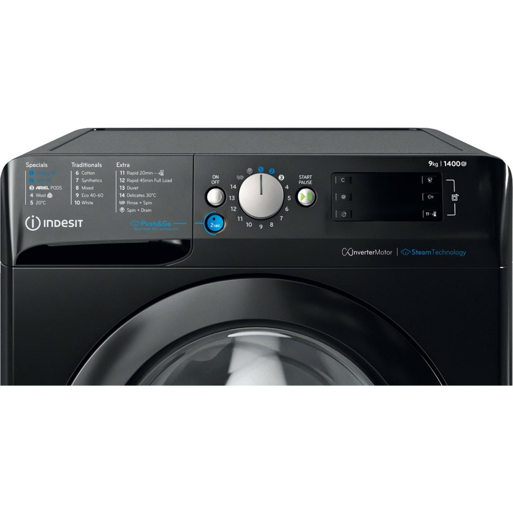 Indesit BWE91496XKV Washing Machine, 9kg, 1400 Spin, Black, A Rated - 43641195954399 
