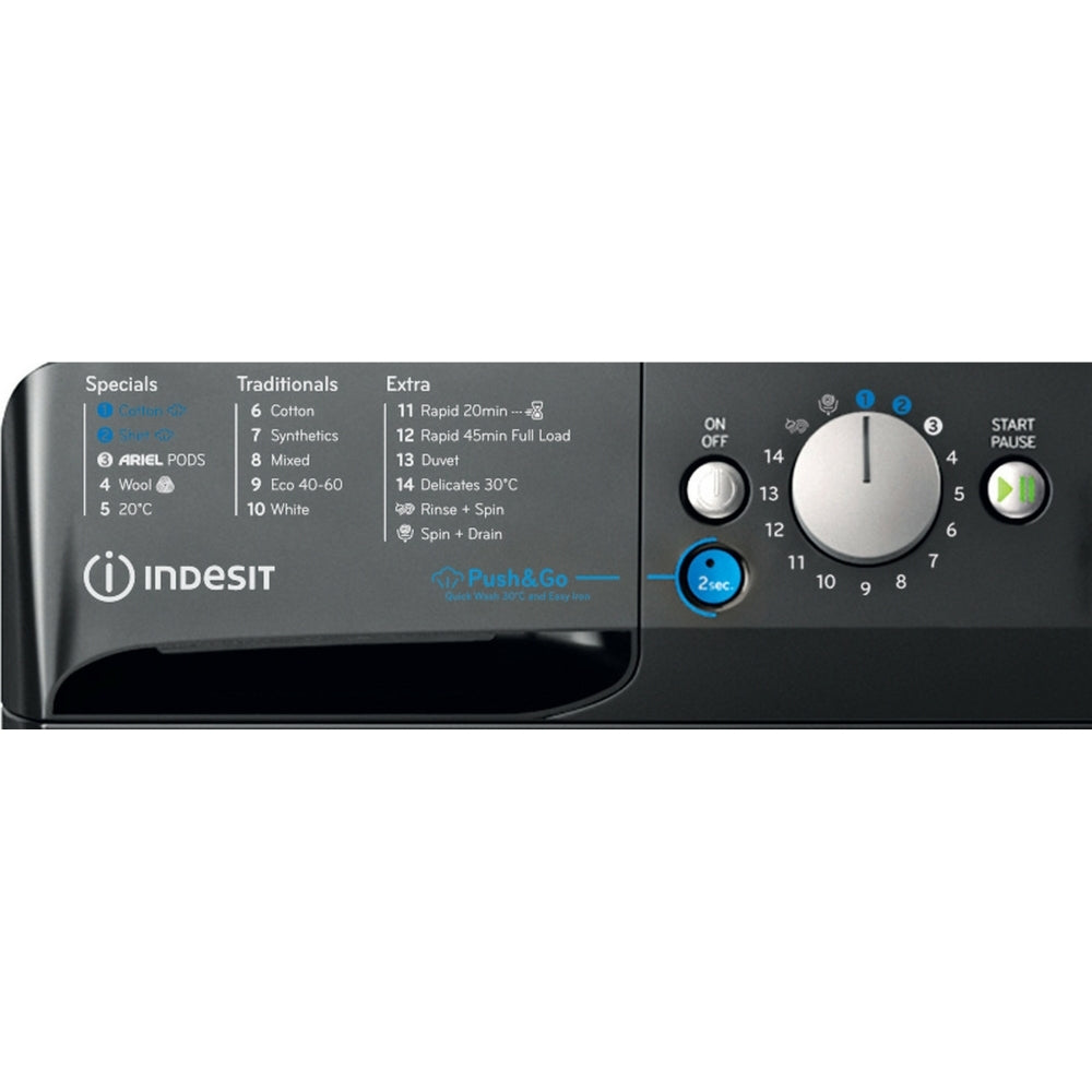 Indesit BWE91496XKV Washing Machine, 9kg, 1400 Spin, Black, A Rated - 43641195921631 