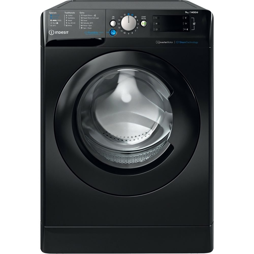 Indesit BWE91496XKV Washing Machine, 9kg, 1400 Spin, Black, A Rated - 43641195888863 
