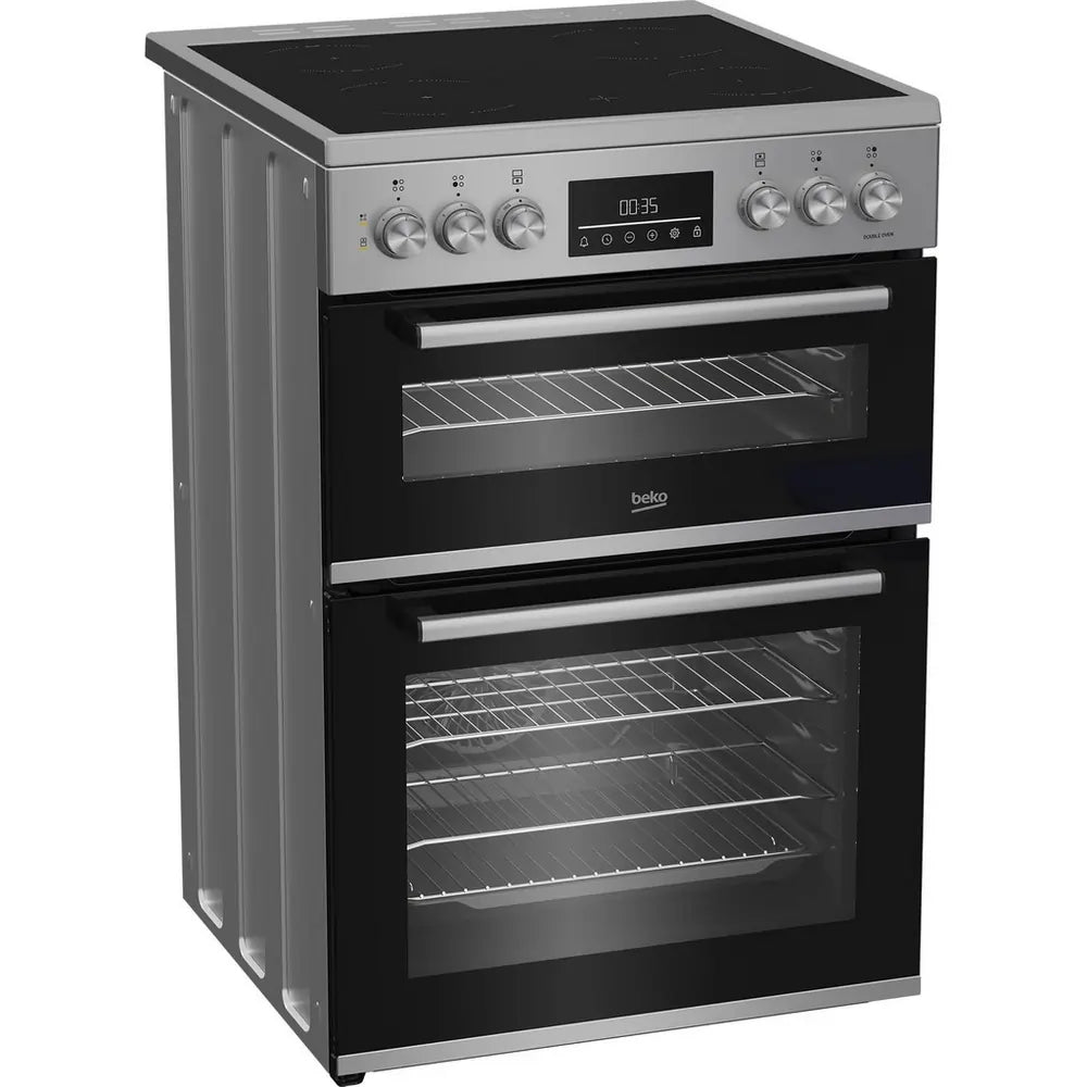 Beko EDC6731S 60cm Double Oven Electric Cooker with Vitroceramic Hob, Silver