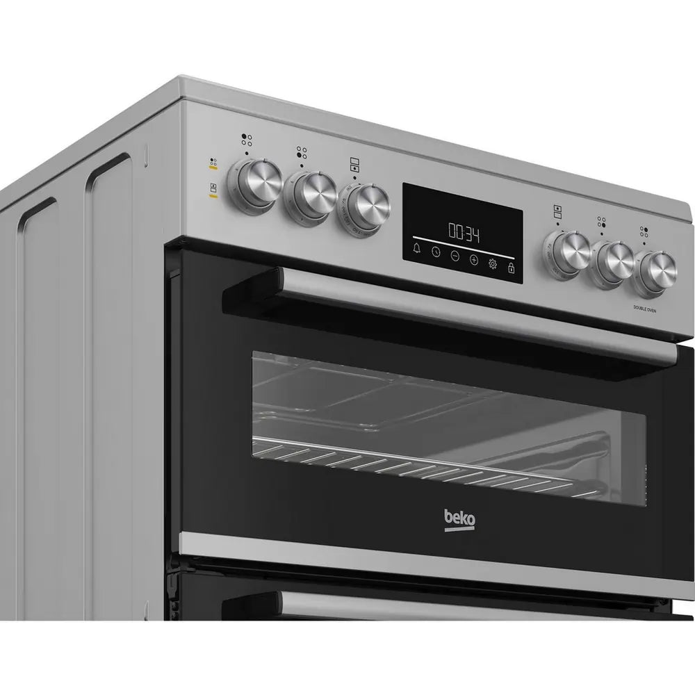 Beko EDC6731S 60cm Double Oven Electric Cooker with Vitroceramic Hob, Silver