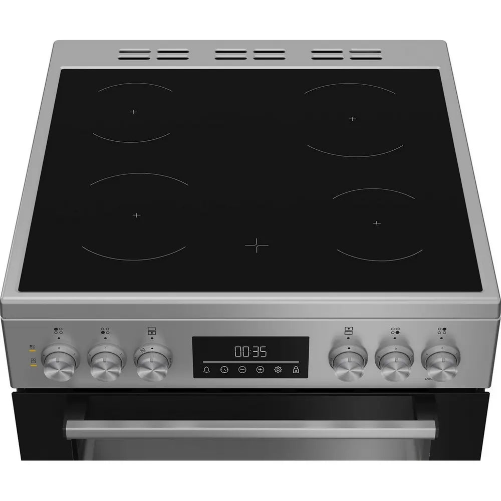 Beko EDC6731S 60cm Double Oven Electric Cooker with Vitroceramic Hob, Silver