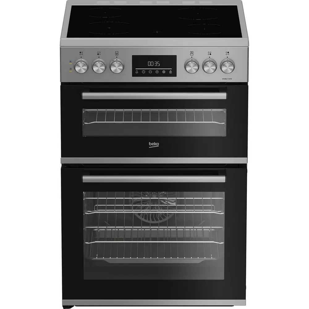 Beko EDC6731S 60cm Double Oven Electric Cooker with Vitroceramic Hob, Silver