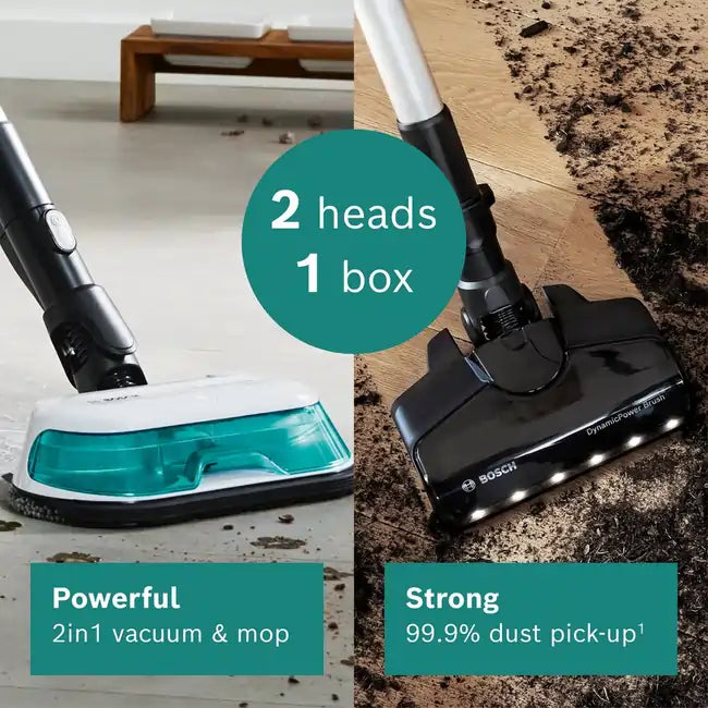 Bosch BCS71HYGGB Cordless Vacuum Cleaner 60 Minutes Run Time - White/Aqua - - 43567666233567 