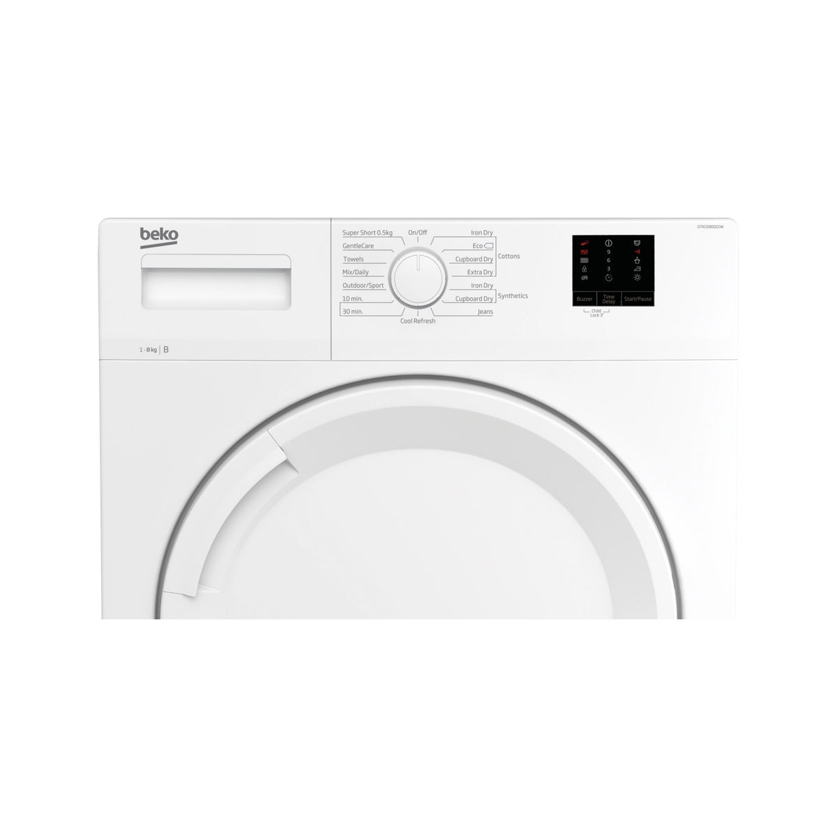 Beko DTKCE80021W 8Kg Freestanding Condenser Tumble Dryer With Sensor Programmes, 59.7cm Wide - White