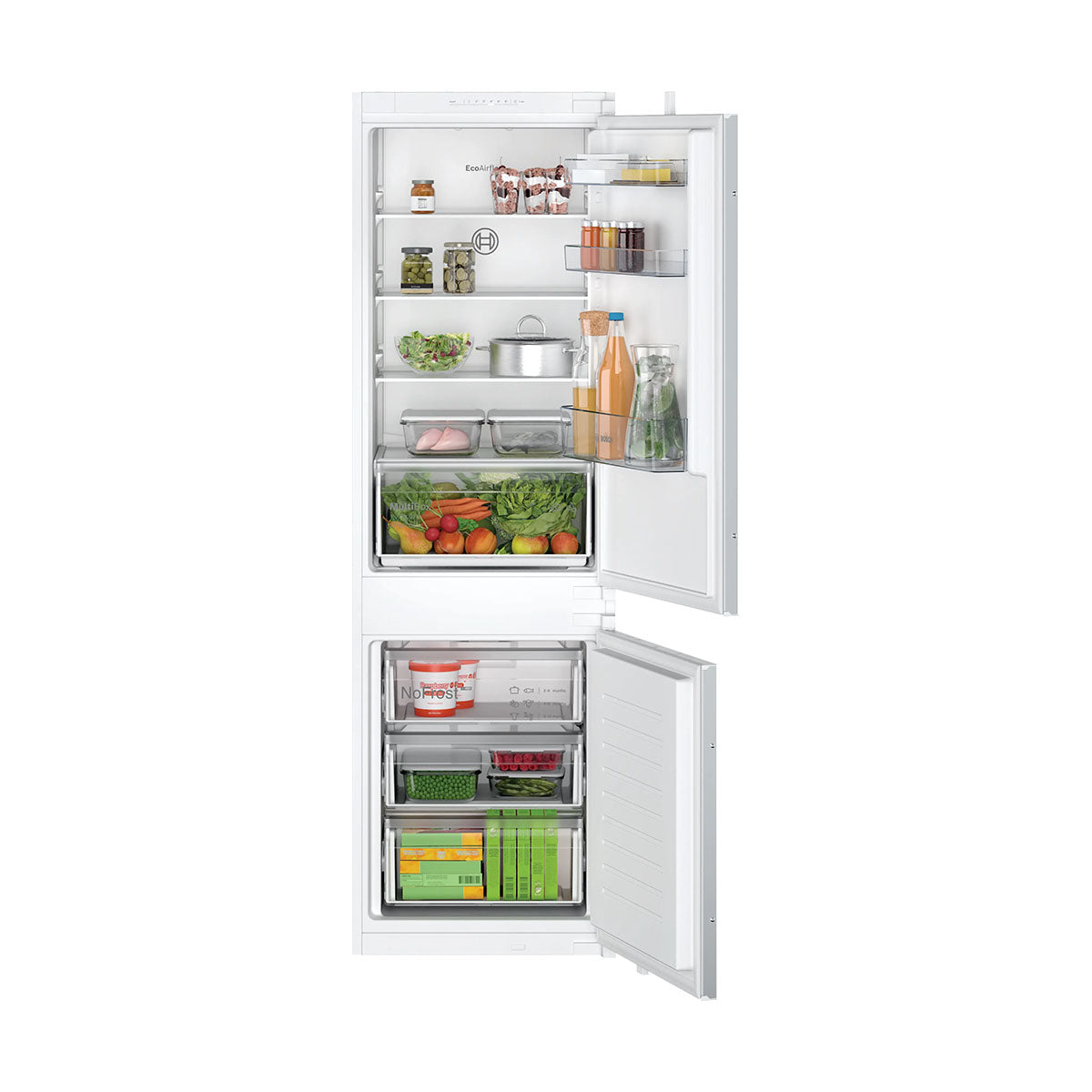 Bosch KIN86NSE0G Series 2 Built-In Fridge Freezer With Freezer At Bottom, 184/76 Litre, No Frost, 54.1cm Wide - Sliding Hinge