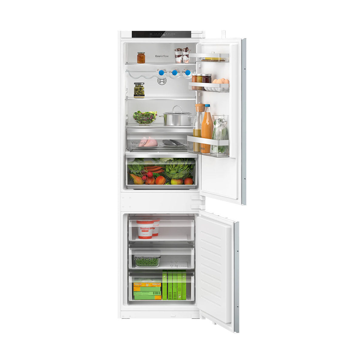 Bosch KIN86VSE0G Series 4 Built-In Fridge Freezer With Freezer At Bottom, 184/76 Litre, No Frost, 54.1cm Wide - Sliding Hinge