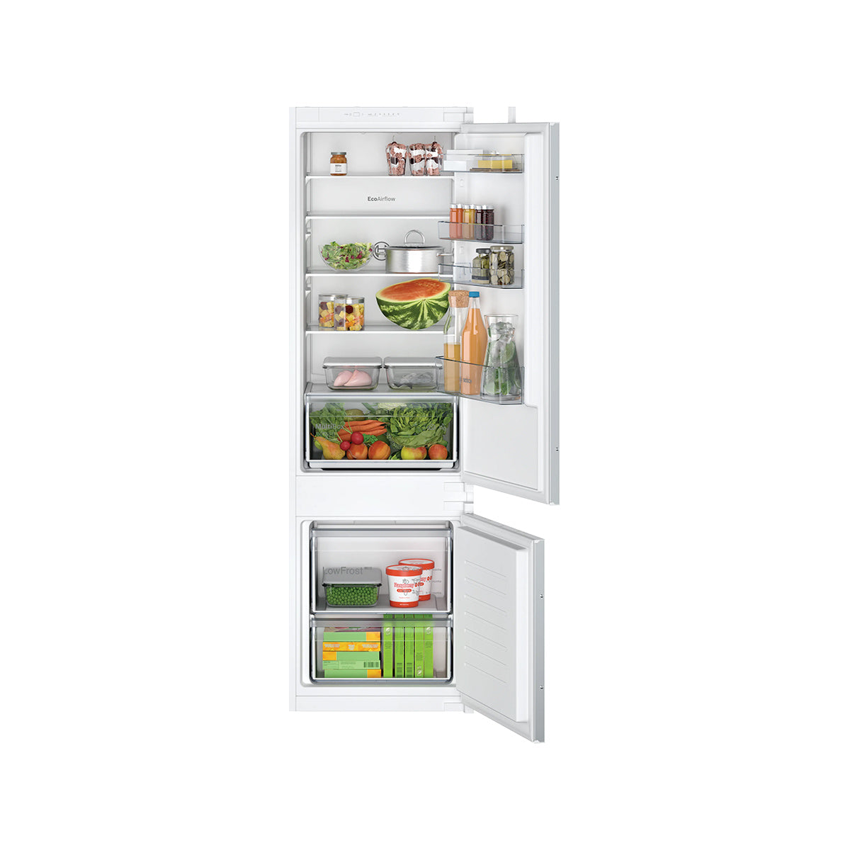 Bosch KIV87NSE0G Series 2 Built-In Fridge Freezer with Freezer at Bottom, 200/70 Litre, 54.1cm Wide - Sliding Hinge