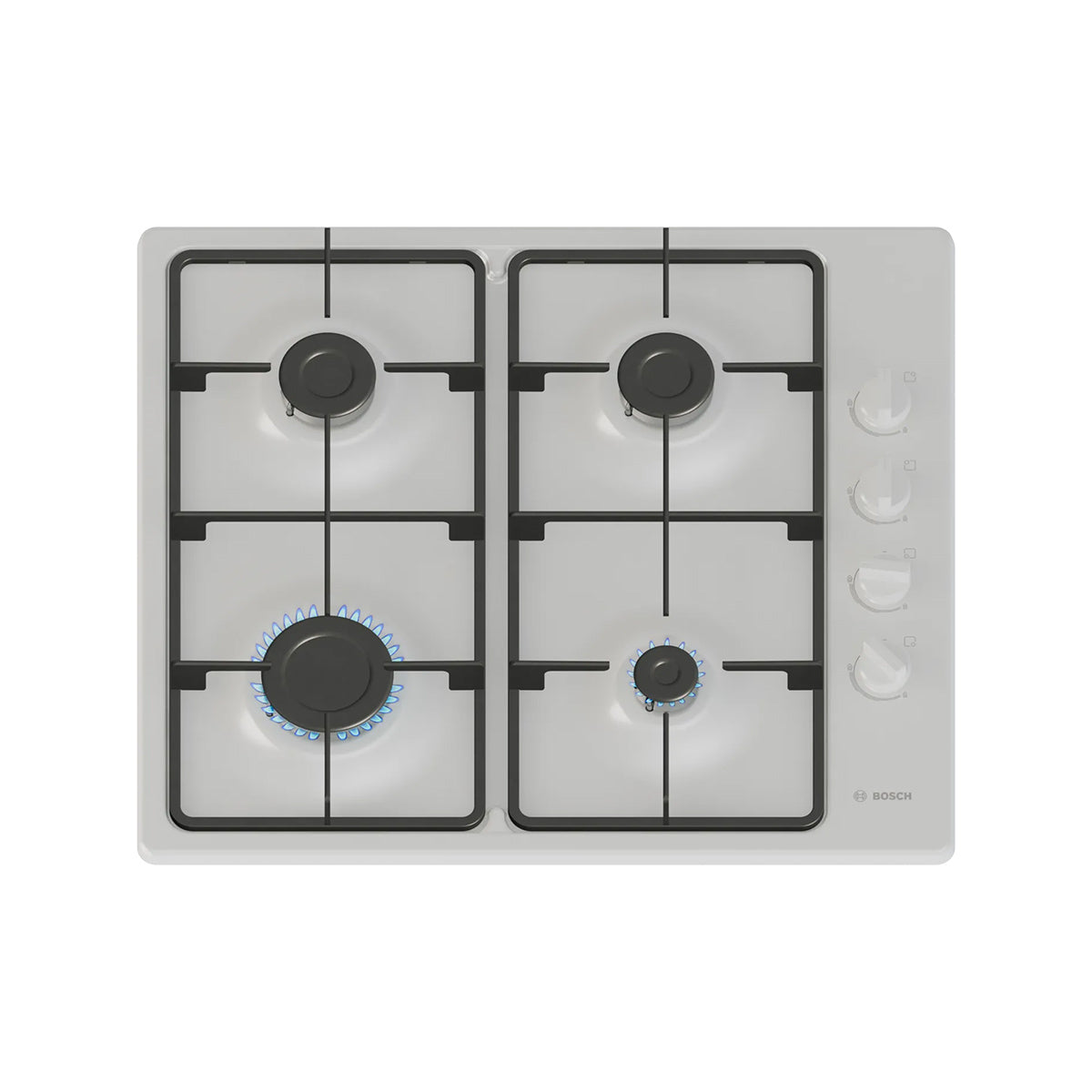 Bosch PBP6B2K60 Series 2 Gas Hob, 4 Burners, Knob Ignition, 58cm Wide - White, Enamel