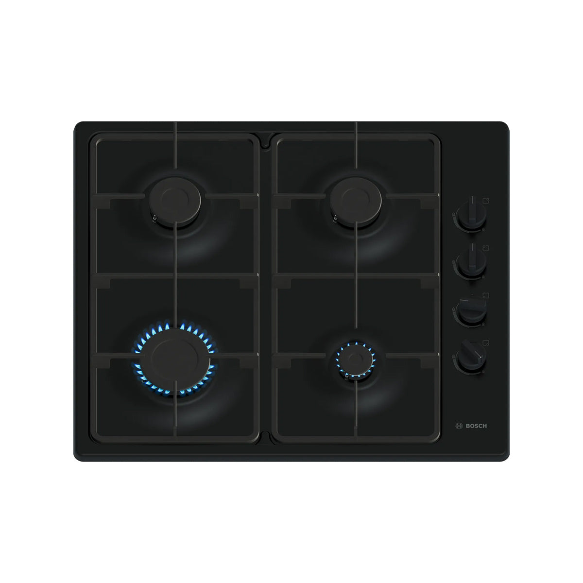 Bosch PBP6B6K60 Series 2 Gas Hob, 4 Burner, Knob Ignition, 58cm Wide - Black, Enamel