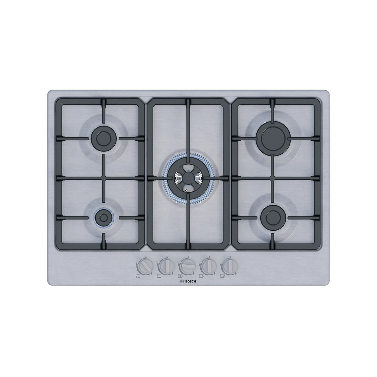 Bosch PGQ7B5K90 Series 4 Gas Hob, 5 Burners, Knob Ignition, 75cm Wide - Stainless Steel
