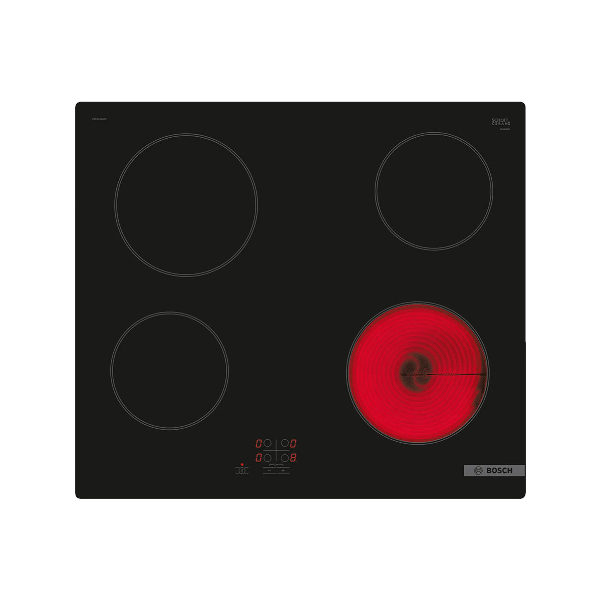 Bosch PKE61RAA8B Series 2 Electric Hob, 4 Cooking Zones, Surface Mount Without Frame, 59.2cm Wide - Black, Ceramic Glass