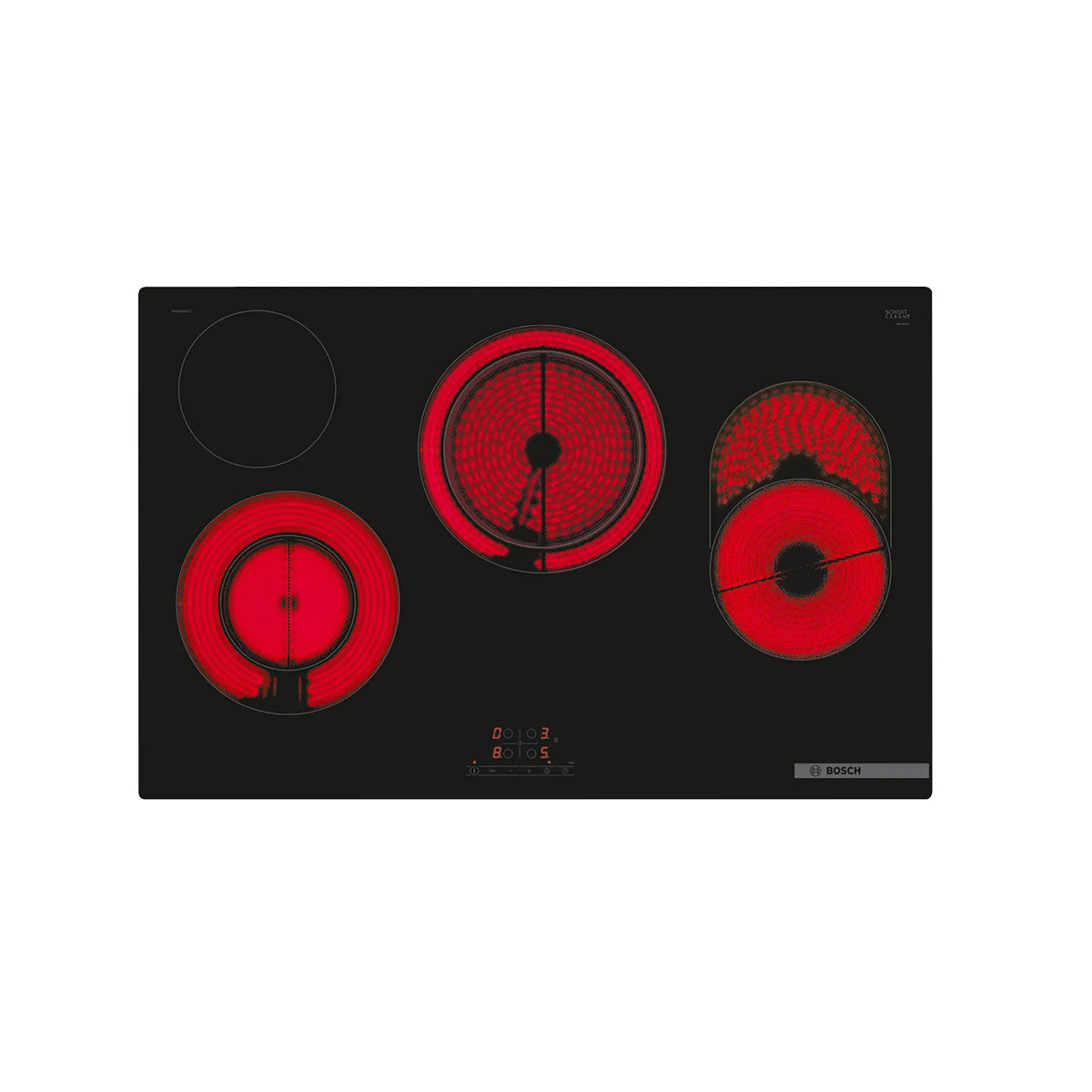 Bosch PKH811BB1D Series 4 Electric Hob, 4 Cooking Zones, Surface Mount Without Frame, 80.2cm Wide - Black, Ceramic Glass