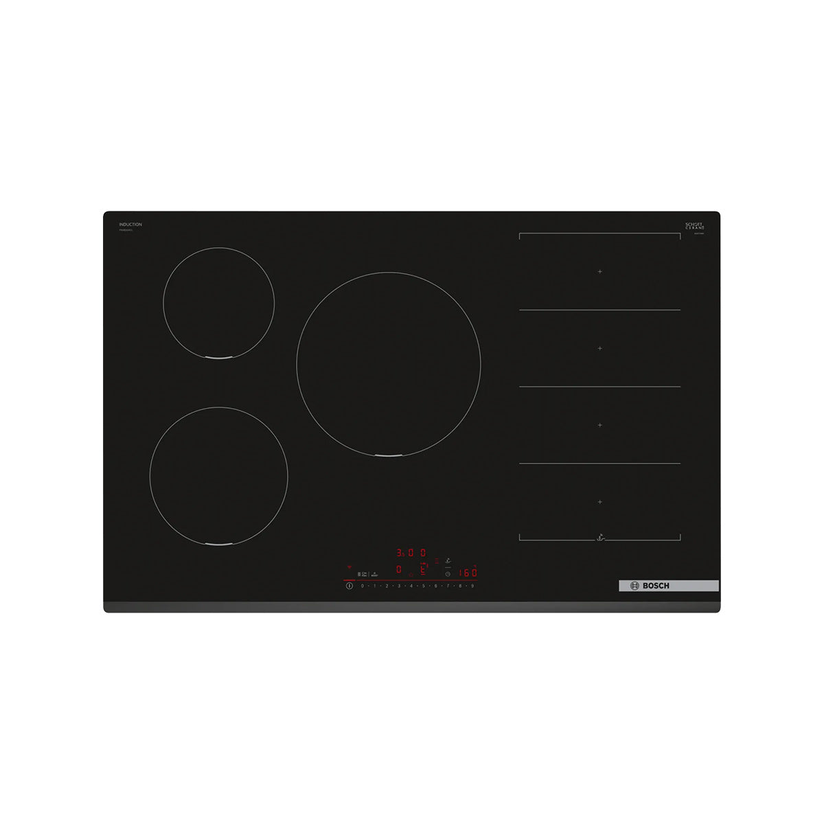 Bosch PXV831HC1E Series 6 Induction Hob, 5 Cooking Zones, Surface Mount Without Frame, 80.2cm Wide - Black, Ceramic Glass