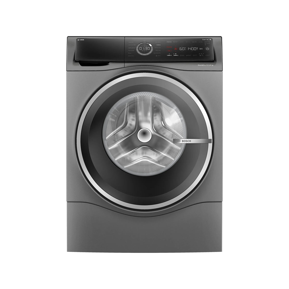 Bosch WNC254ARGB Series 8 Freestanding Washer Dryer, 10.5Kg/6Kg, 1400 rpm, i-DOS, Eco Silence Drive, 59.8cm Wide - Cast Iron Grey
