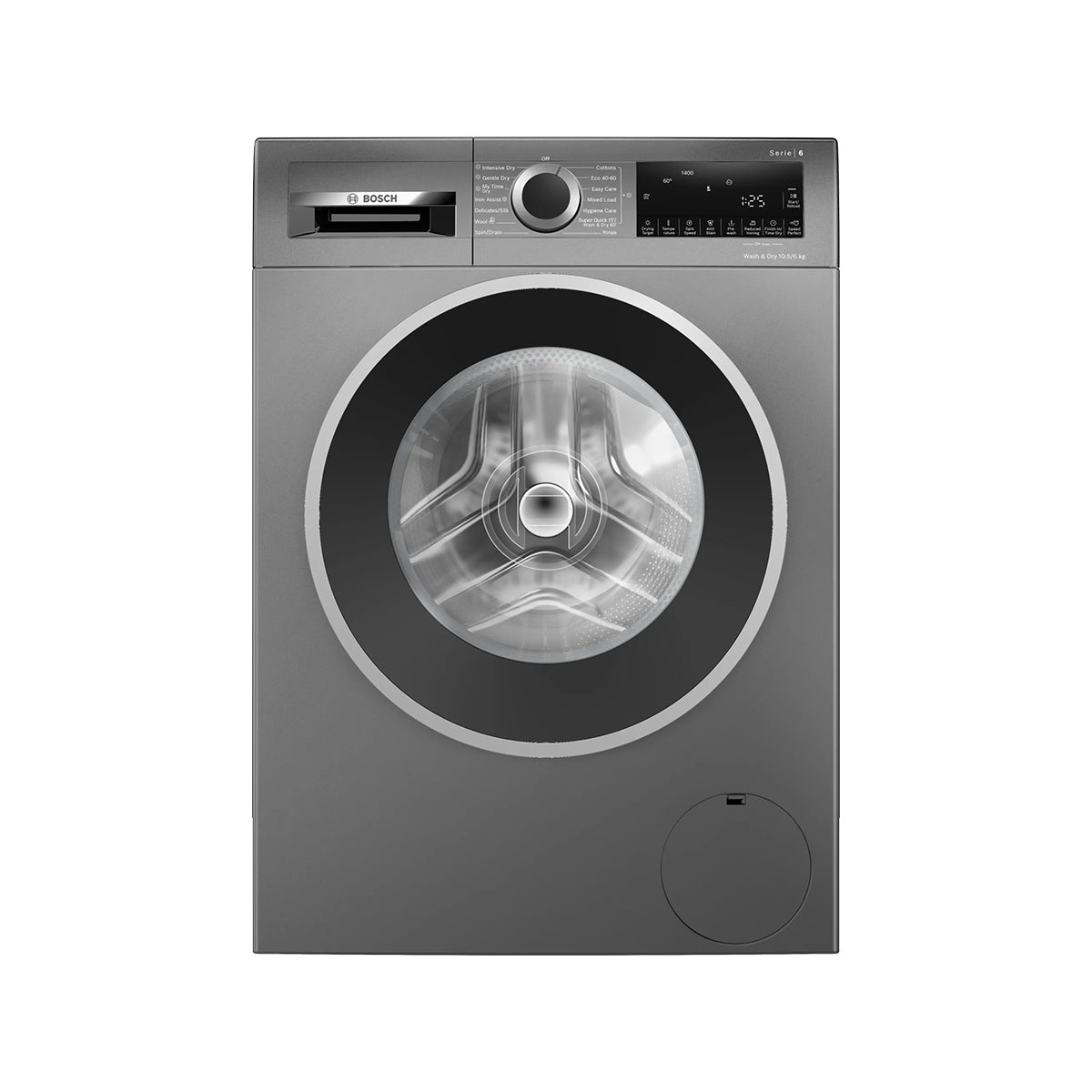 Bosch WNG254R1GB Series 6 Freestanding Washer Dryer, 10.5Kg/6Kg, 1400 rpm, Eco Silence Drive, 59.8cm Wide - Cast Iron Grey