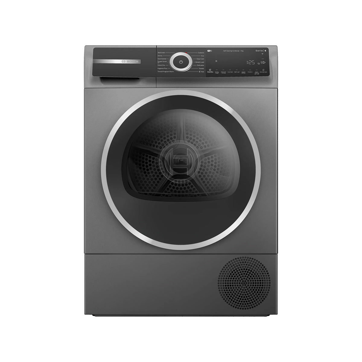Bosch WQH246DRGB Series 6 9Kg Capacity Freestanding Heat Pump Tumble Dryer, Self Cleaning Condenser, 59.8cm Wide - Cast Iron Grey