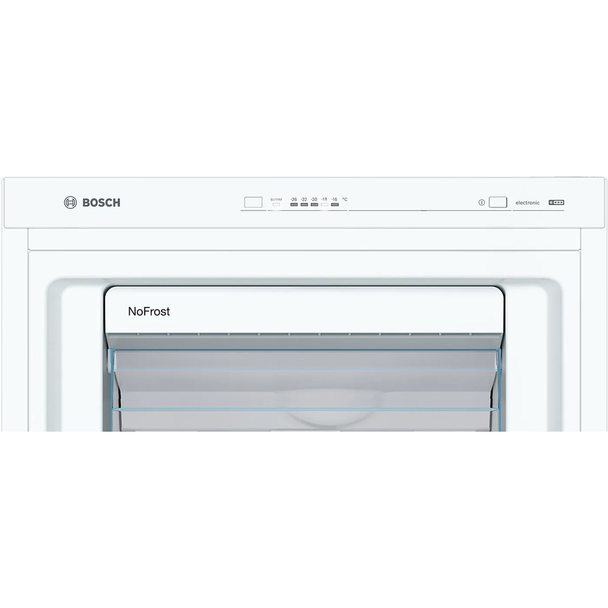 Bosch GSN29VWEVG Series 4 200 Litre Freestanding Upright Freezer, 5 Compartments, Big Box Drawer, NoFrost, 60cm Wide - White
