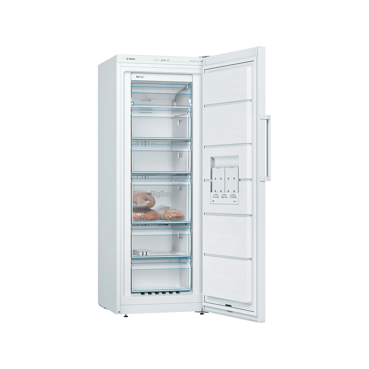 Bosch GSN29VWEVG Series 4 200 Litre Freestanding Upright Freezer, 5 Compartments, Big Box Drawer, NoFrost, 60cm Wide - White