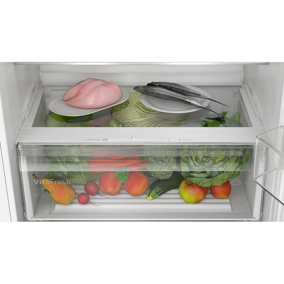 Bosch KBN96NSE1G Series 2 Built-In Fridge Freezer With Freezer At Bottom, 285/98 Litre, No Frost, 69.1cm Wide - Sliding Hinge