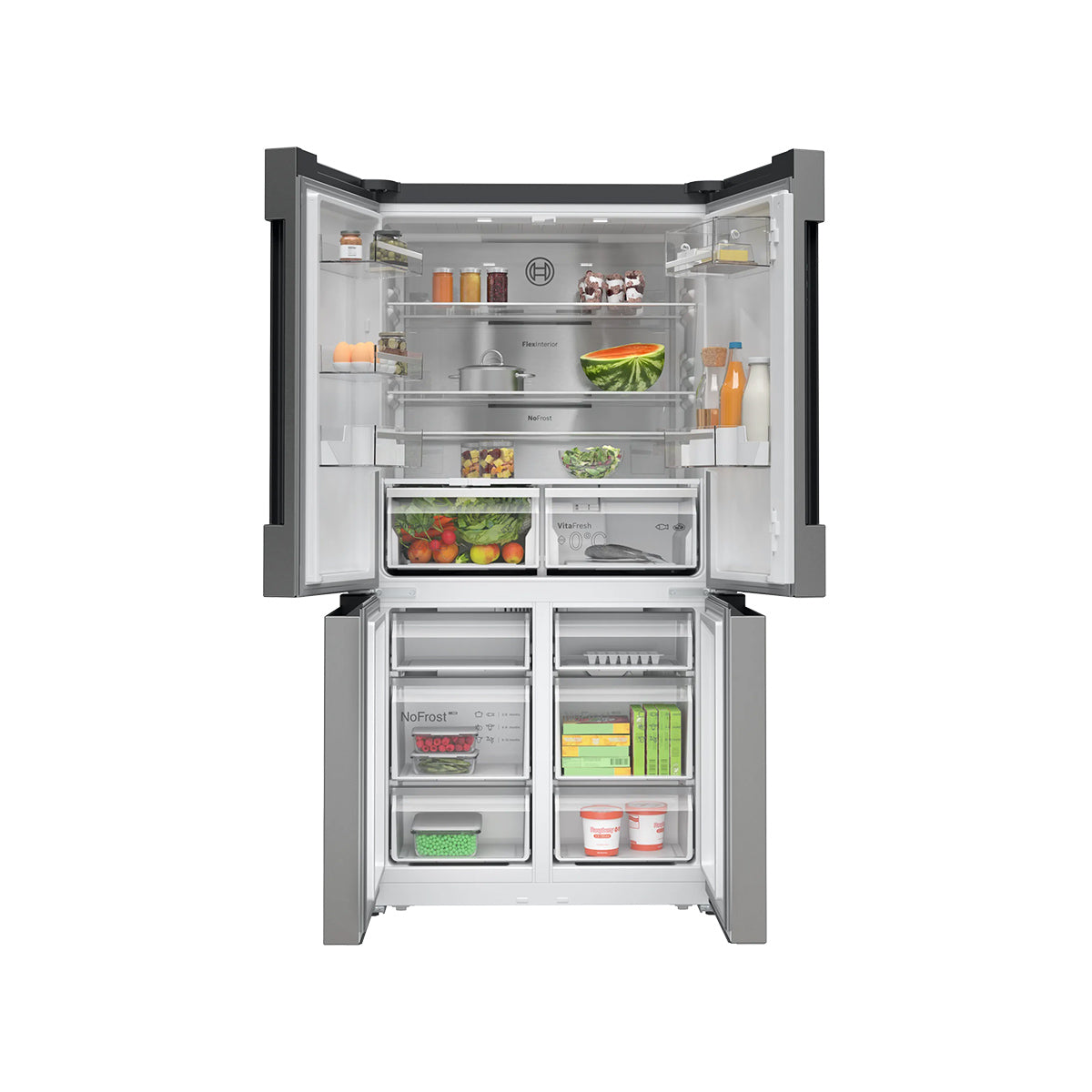 Bosch KFN96APEAG Series 4 Multi Door American Fridge Freezer, 405/200 Litre, Total No Frost, 90.5cm Wide - Brushed Stainless Steel, Anti-Fingerprint