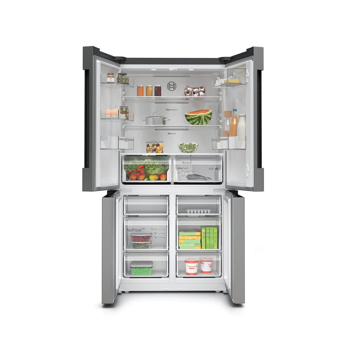 Bosch KFN96VPEAG Series 4 Multi Door American Style Fridge Freezer, 405/200 Litre, Total No Frost, 90.5cm Wide - Brushed Stainless Steel, Anti-Fingerprint