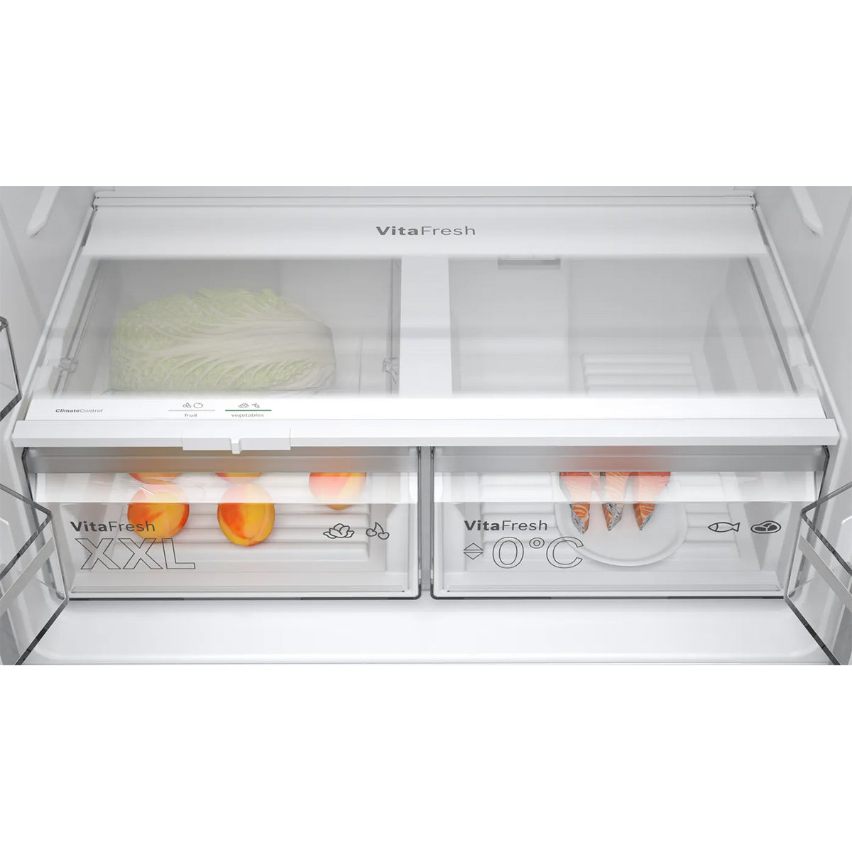 Bosch KFN96VPEAG Series 4 Multi Door American Style Fridge Freezer, 405/200 Litre, Total No Frost, 90.5cm Wide - Brushed Stainless Steel, Anti-Fingerprint