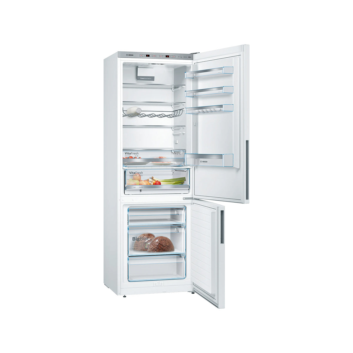 Bosch KGE49AWCAG Series 6 Freestanding Fridge Freezer with Freezer at Bottom, 302/117 Litre, 70cm Wide - White