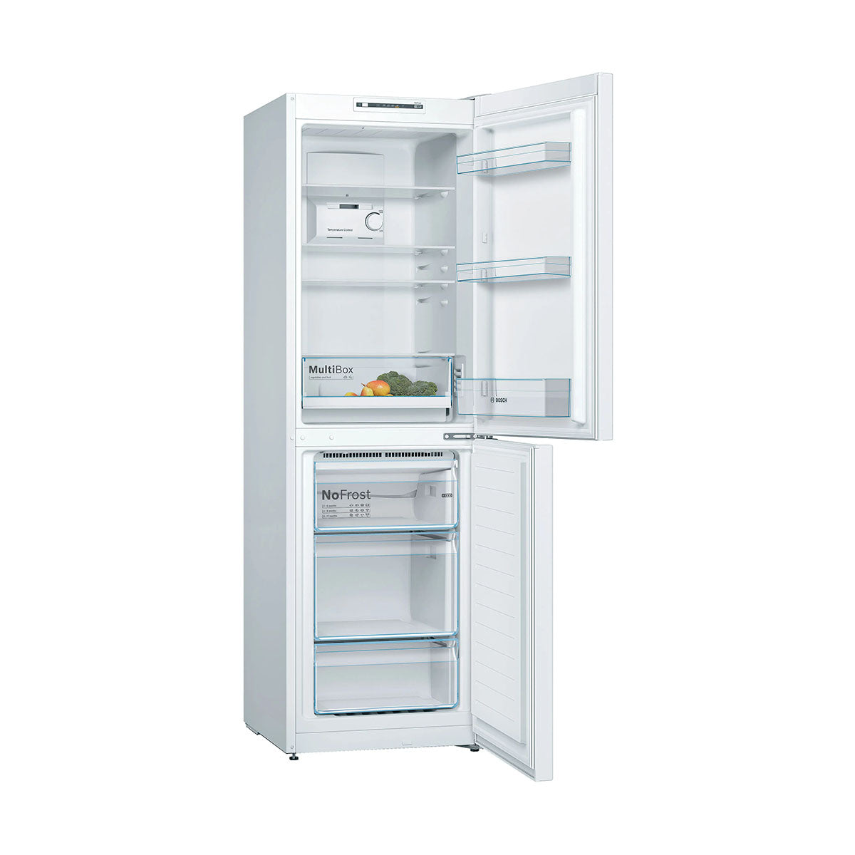 Bosch KGN34NWEAG Series 2 Freestanding Fridge Freezer With Freezer At Bottom, 193/107 Litre, Total No Frost, 60cm Wide - White