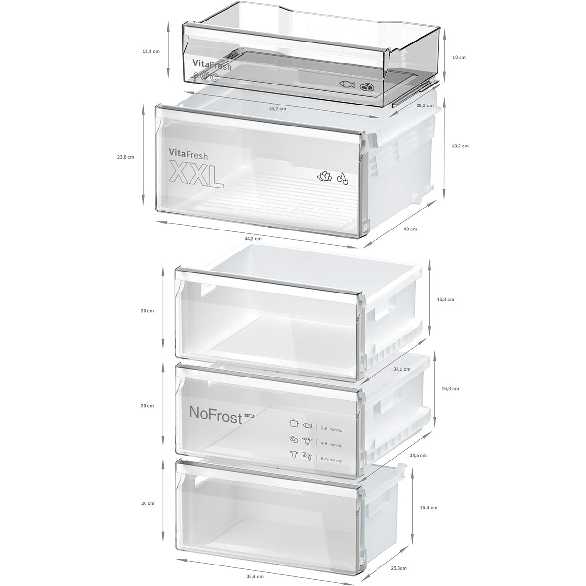 Bosch KGN362WDFG Series 4 Freestanding Fridge Freezer with Freezer at Bottom, 218/103 Litre, Total No Frost, 60cm Wide - White