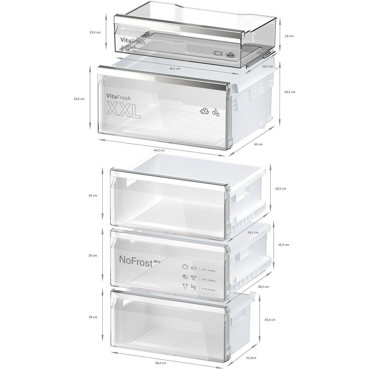 Bosch KGN39AWCTG Series 6 Freestanding Fridge Freezer with Freezer at Bottom, 260/103 Litre, Total No Frost, 60cm Wide - White