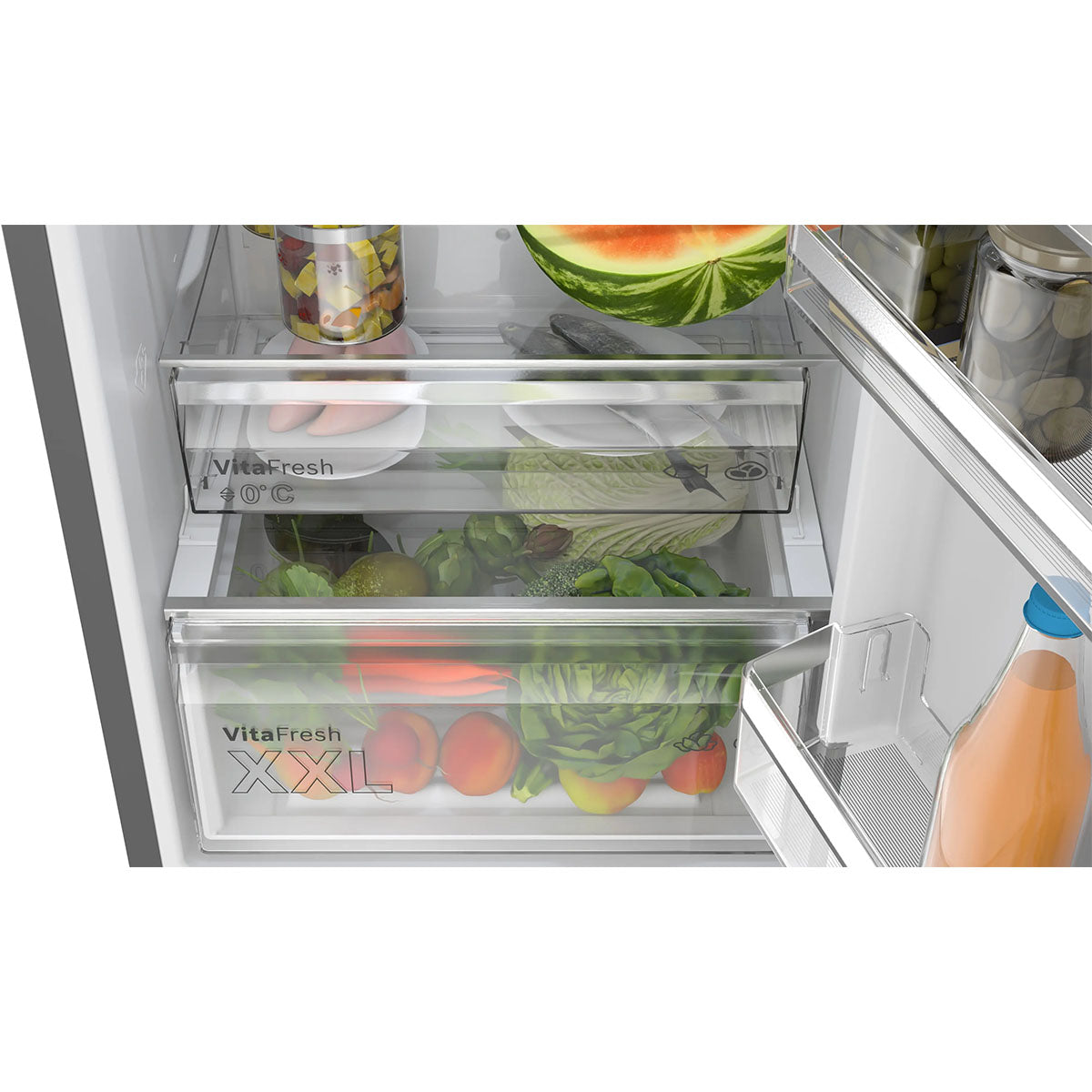 Bosch KGN39OCAFG Series 4 Freestanding Fridge Freezer With Freezer At Bottom, 260/103 Litre, Total No Frost, Green Collection, 60cm Wide - Cast Iron