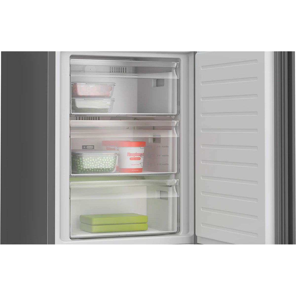 Bosch KGN39OCAFG Series 4 Freestanding Fridge Freezer With Freezer At Bottom, 260/103 Litre, Total No Frost, Green Collection, 60cm Wide - Cast Iron