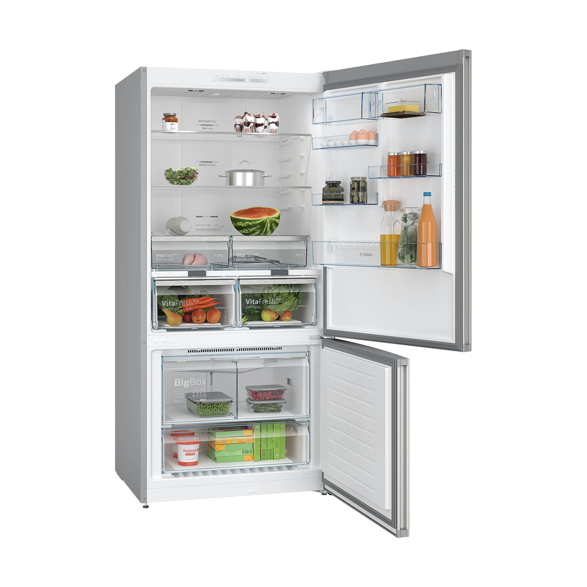 Bosch KGN86VIEAG Series 4 Freestanding Fridge Freezer With Freezer At Bottom, 479/152 Litre, Total No Frost, 86cm Wide - Stainless Steel