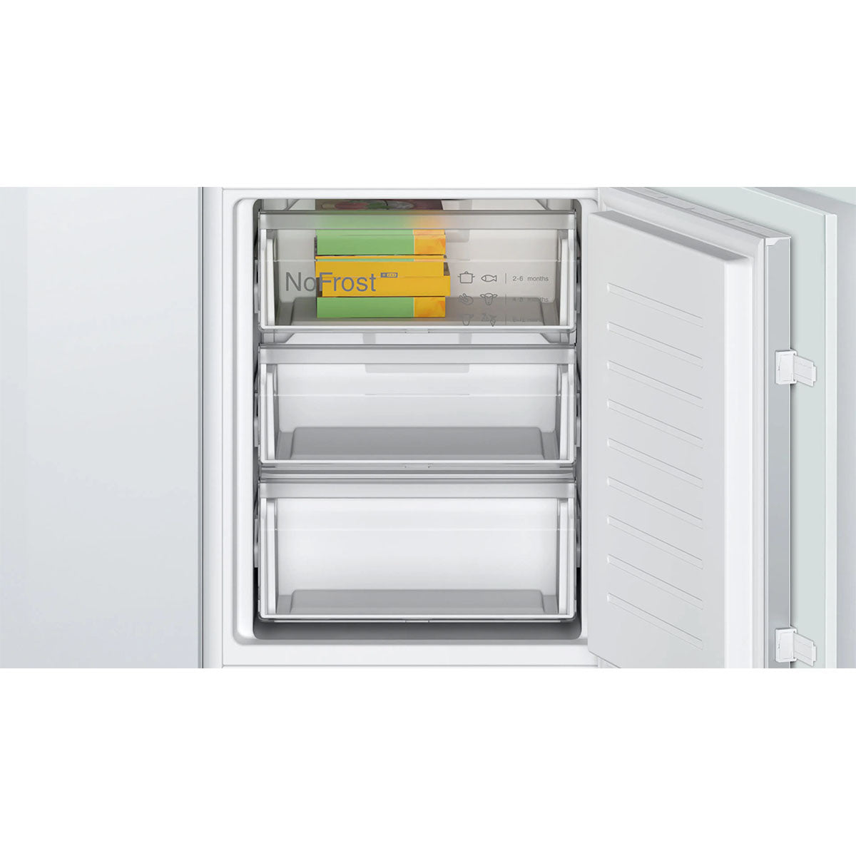 Bosch KIN86NSE0G Series 2 Built-In Fridge Freezer With Freezer At Bottom, 184/76 Litre, No Frost, 54.1cm Wide - Sliding Hinge