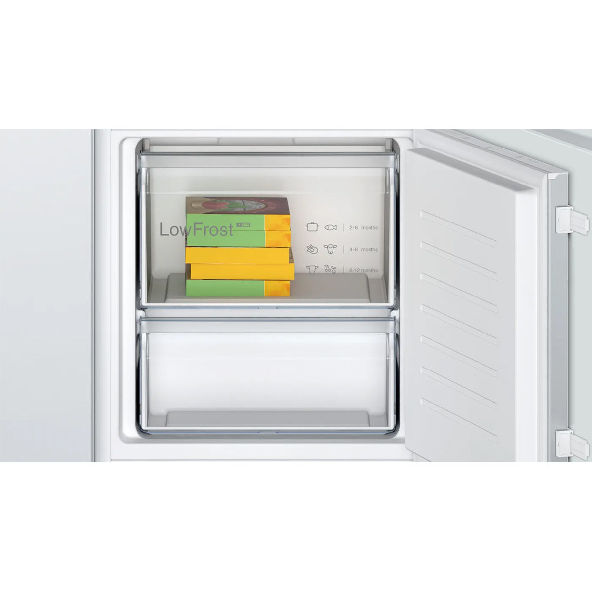 Bosch KIV87NSE0G Series 2 Built-In Fridge Freezer with Freezer at Bottom, 200/70 Litre, 54.1cm Wide - Sliding Hinge