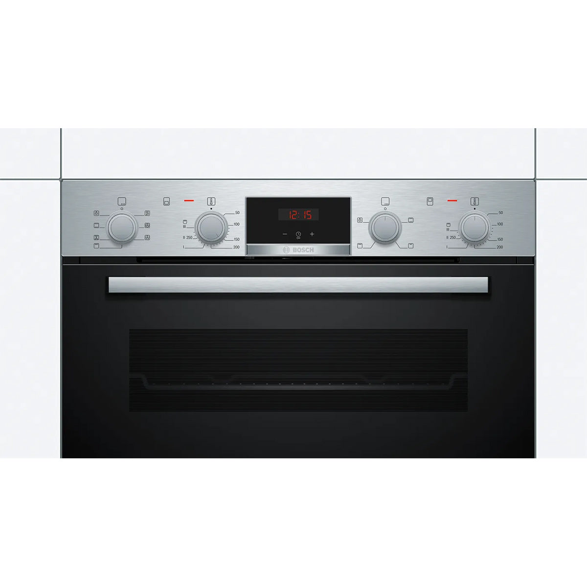 Bosch NBS533BS0B Series 4 Built-Under Double Oven, 47/34 Litre, Red Display, 59.4cm Wide - Stainless Steel